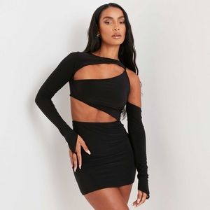 ONE SHOULDER CUT OUT BODYCON DRESS IN BLACK